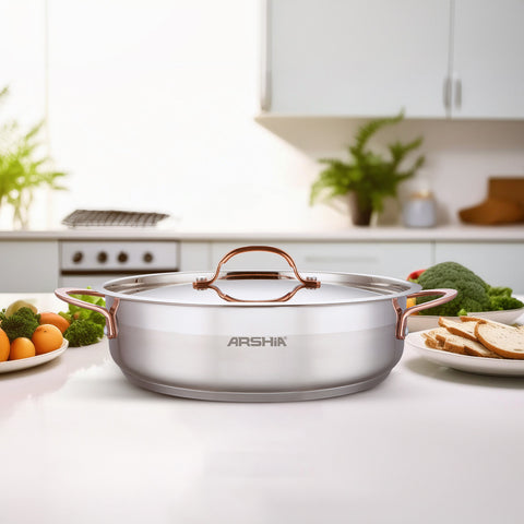 Arshia SS014-3315, 32cm Stainless Steel Shallow Pan With 2 Lids
