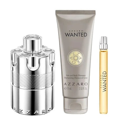 Azzaro Wanted EDP For Him - 3 Pcs Set (EDP/100ml + Shampoo/75ml + EDP/10ml)