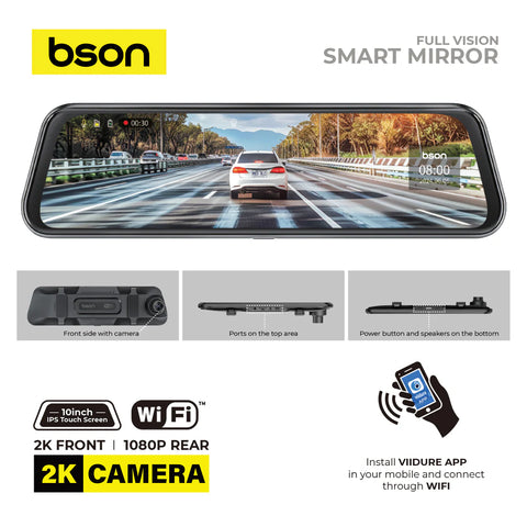BSON 4K Vision Smart Mirror - 10-inch IPS Touch with ADAS Support
