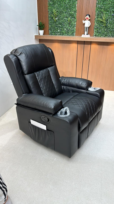 Black Bull Premium Sofa Swivel Rocker Recliner Size (H:107 W: 86 cm) – PU Black (Free Delivery)