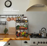 3 Layer Adjustable Foldable Movable Storage Rack with 360° Rolling Wheels & Mesh Baskets for Kitchen Organization