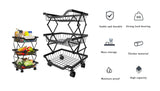 3 Layer Adjustable Foldable Movable Storage Rack with 360° Rolling Wheels & Mesh Baskets for Kitchen Organization