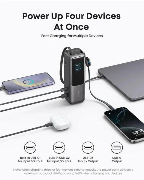 Anker Laptop Power Bank (25K, 165W, Built-In and Retractable Cables) - Black