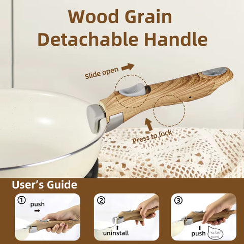 OSFE Detachable Non-Stick Granite Cookware Set 9pcs (18, 20cm Saucepan, 20,26 cm Fry Pan, 26cm Deep Fry Pan, 20, 26cm Lid, 2pcs Detachable Handle)