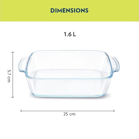 Borosil Square Borosilicate Glass Baking and Serving Dish with Handles – 1.6 L