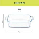 Borosil Square Borosilicate Glass Baking and Serving Dish with Handles – 1.6 L