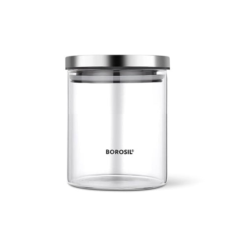 برطمان Borosil Classic لحفظ الطعام من زجاج البوروسيليكات مع غطاء من الستانلس ستيل، آمن للميكروويف والفرن والفريزر