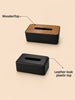 Reversible Tissue Box Holder with Wood & Leather Finish | K2850