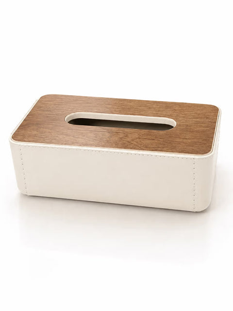 Reversible Tissue Box Holder with Wood & Leather Finish | K2850