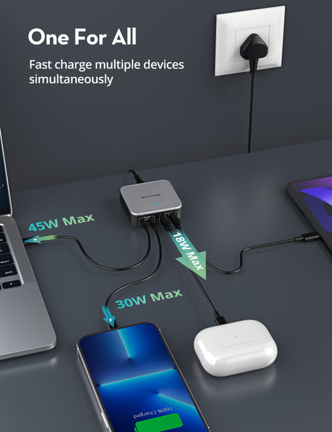Ravpower RP-PC1042, 4-port Portable Desktop Charger, 100W, - Black