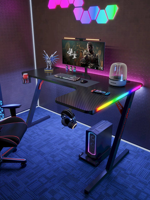 Gamax P201-RB RGB Carbon Fiber Gaming Table 140x100x74cm with Mousepad (L-Shape Right) - Black
