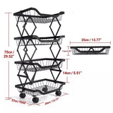 4 Layer Adjustable Foldable Movable Storage Rack with 360° Rolling Wheels & Mesh Baskets for Kitchen Organization