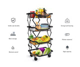 4 Layer Adjustable Foldable Movable Storage Rack with 360° Rolling Wheels & Mesh Baskets for Kitchen Organization