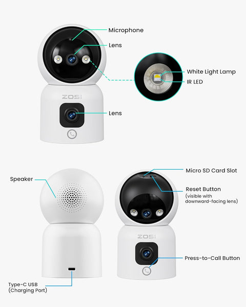 ZOSI INDOOR PT CAMERA WITH DUAL LENS 2MP+2MP
