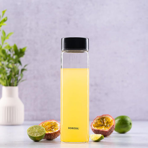 Borosil Neo 550ml Clear Borosilicate Glass Water Bottle, Scratch Resistant Airtight Leakproof Refrigerator Safe Dishwasher Safe Bottle for Water, Juice and Infused Drinks
