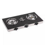 Wansa 3-N5-1608, 3-Burner Gas Stove – Black Glass Top, Auto Ignition, High-Efficiency Whirlwind Flame
