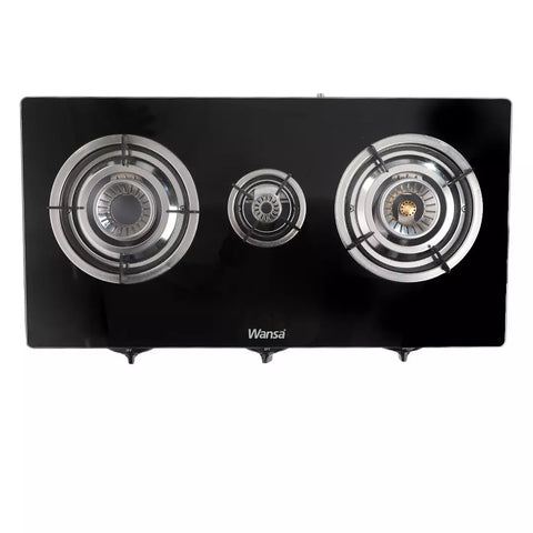 Wansa 3-N5-1608, 3-Burner Gas Stove – Black Glass Top, Auto Ignition, High-Efficiency Whirlwind Flame