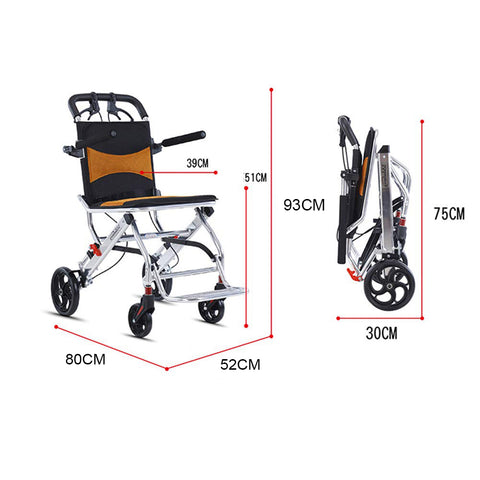 Lightweight Foldable Travel Wheelchair - (80 × 52 × 93 CM)