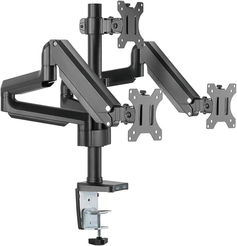 Twisted Minds Premium Triple Monitor Arm, Stand And Mount For Gaming And Office Use 17" - 27" Up To 7 kg With USB Ports - Black