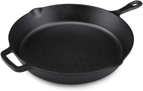 Westinghouse 30 cm Pre-Seasoned Cast Iron Skillet with Helper Handle and Pour Spouts – Black