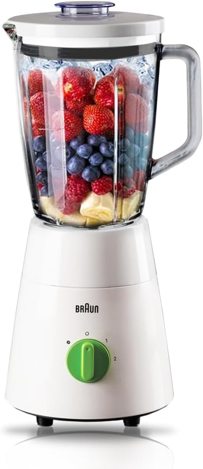 Braun Household Braun PowerBlend 1 Jug Blender 500W, Glass, 1.5 L Capacity, TriAction Technology, 2 Mills 2 Speeds + Ice Crush/Pulse Function - JB 0153
