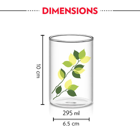 Vision Designer Green Leaves Borosilicate Glass Bowl Set of 6 ā 295 ml Medium Transparent Microwave & Oven Safe Non-Porous Glassware