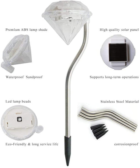 Pack of 4 LED Color Changing Solar Power Diamond Shaped Garden light