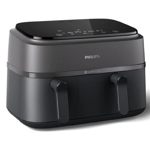 Philips Dual Air Fryer NA350/00 – 9L Dual Basket, 2750W RapidAir Plus, 8 Presets, Gray & Black