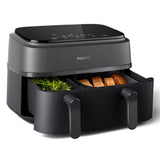 Philips Dual Air Fryer NA350/00 – 9L Dual Basket, 2750W RapidAir Plus, 8 Presets, Gray & Black
