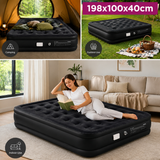 Inflatable Air Mattress with Rechargeable USB Pump, Air Coil Support & Pillow – 198 × 100 cm