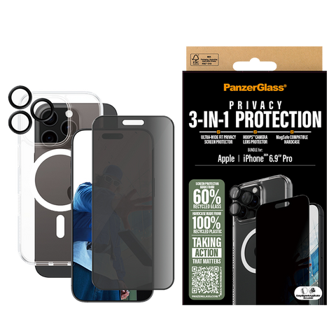 PanzerGlassŽ B1294+P2864+1284, 3-in-1 Privacy Protection Bundle PG Ultra Wide Fit Privacy SP | Hoops⢠| HardCase for iPhone 16 Pro Max