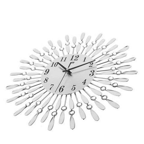 Modern Decorative Sunburst Wall Clock with Crystal Accents, Bold Numerals & Silent Quartz Sweep Movement