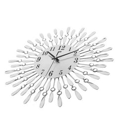 Modern Decorative Sunburst Wall Clock with Crystal Accents, Bold Numerals & Silent Quartz Sweep Movement