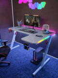 Gamax P201-RW RGB Carbon Fiber Gaming Table 140x100x74cm with Mousepad (L-Shape Right) - White