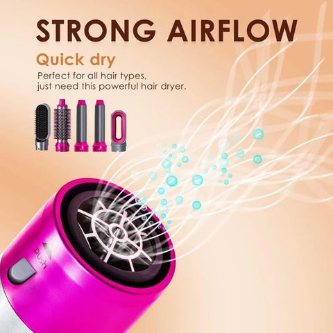 5 In 1 Hair Rotating Hair Dryer Hair Straightener Comb Curling Brush 5 interchangeable barrels
