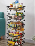 5 Layer Adjustable Foldable Movable Storage Rack with 360° Rolling Wheels & Mesh Baskets for Kitchen Organization