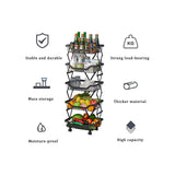 5 Layer Adjustable Foldable Movable Storage Rack with 360° Rolling Wheels & Mesh Baskets for Kitchen Organization
