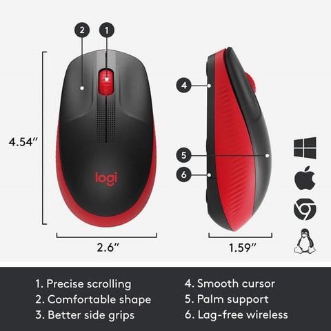 Logitech M190 Full-Size Wireless Optical Mouse – Red