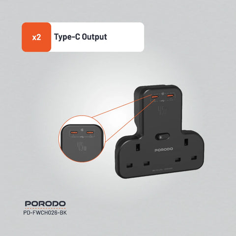 Porodo Multi-Port Wall Socket - Black