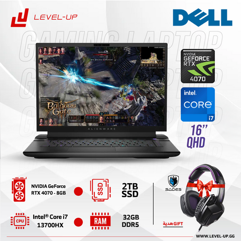 Gaming Laptop Dell Alienware m16 R1 16" QHD+ 165Hz, 3ms, CPU i7-13700HX,GeForce RTX 4070 8GB,RAM 32GB DDR5