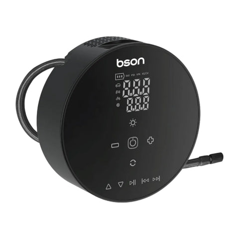 Bson 4-in-1 Multi-Function Device Bluetooth Speaker Inflator, LED Lighting, Power Bank Function, Built-in Bluetooth Speaker, Compact & Portable Design, Black | TG069