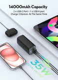 14000 mAh RAV Power RP-PB208 Mini PD Pioneer PD30W 3-Port Power Bank Black
