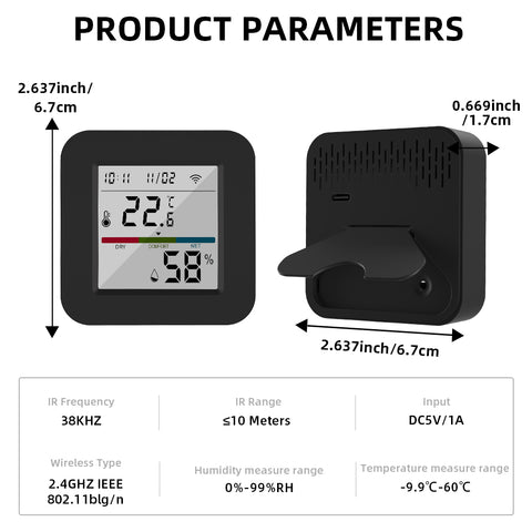 Gopeta, Tuya Smart WiFi Remote Control with Temperature & Humidity Monitor and Screen