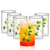 Vision Designer Green Leaves Borosilicate Glass Bowl Set of 6 ā 295 ml Medium Transparent Microwave & Oven Safe Non-Porous Glassware