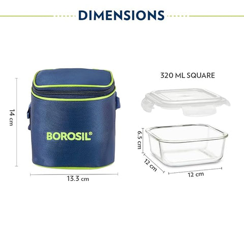 Borosil Klip N Store Lunchbox Set with Bag – 2 × 320 ml