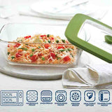 Borosil Rectangular Borosilicate Glass Storage and Baking Dish with Green Lid – 2.6 L