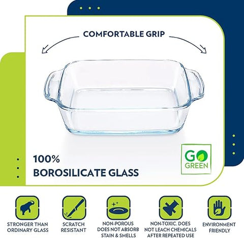 Borosil Square Borosilicate Glass Baking and Serving Dish with Handle – 800 ml