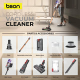 BSON Cordless Vacuum Cleaner - 35KPA Suction, Tangle-Free Roller Brush