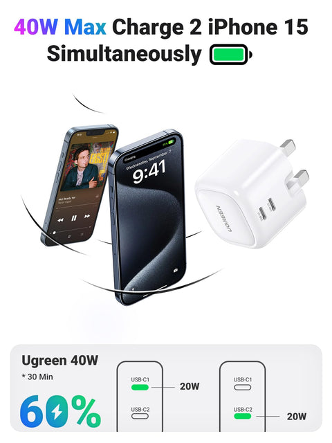 UGREEN USB-C Fast Charger 40W UK -folding foot CD243