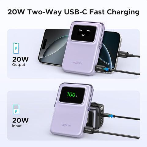 UGREEN 45328, Uno Magnetic Wireless Power Bank 10000mAh 20W - Purple